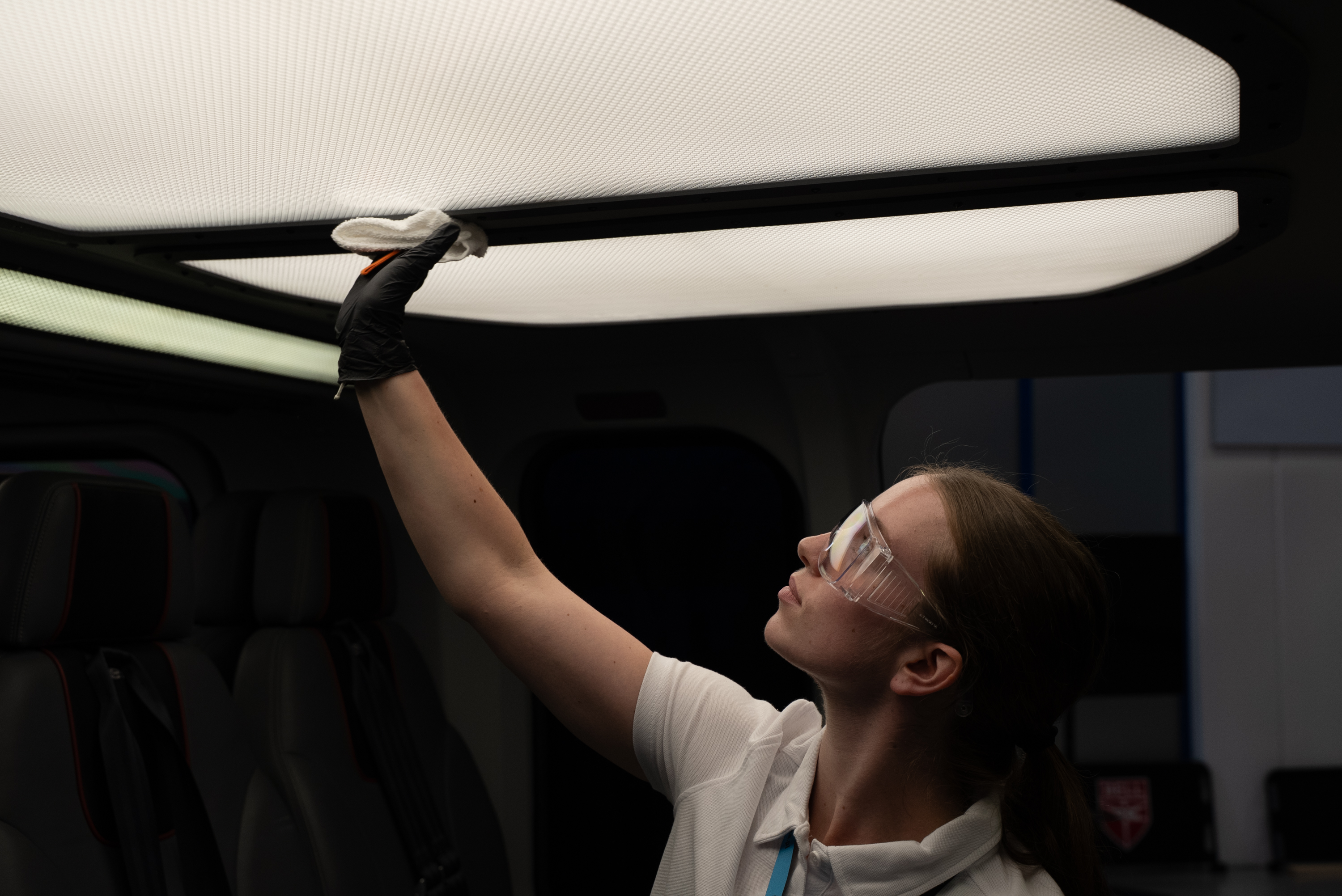 Luxury jet cabin surface preparation — VIP interior detailing process