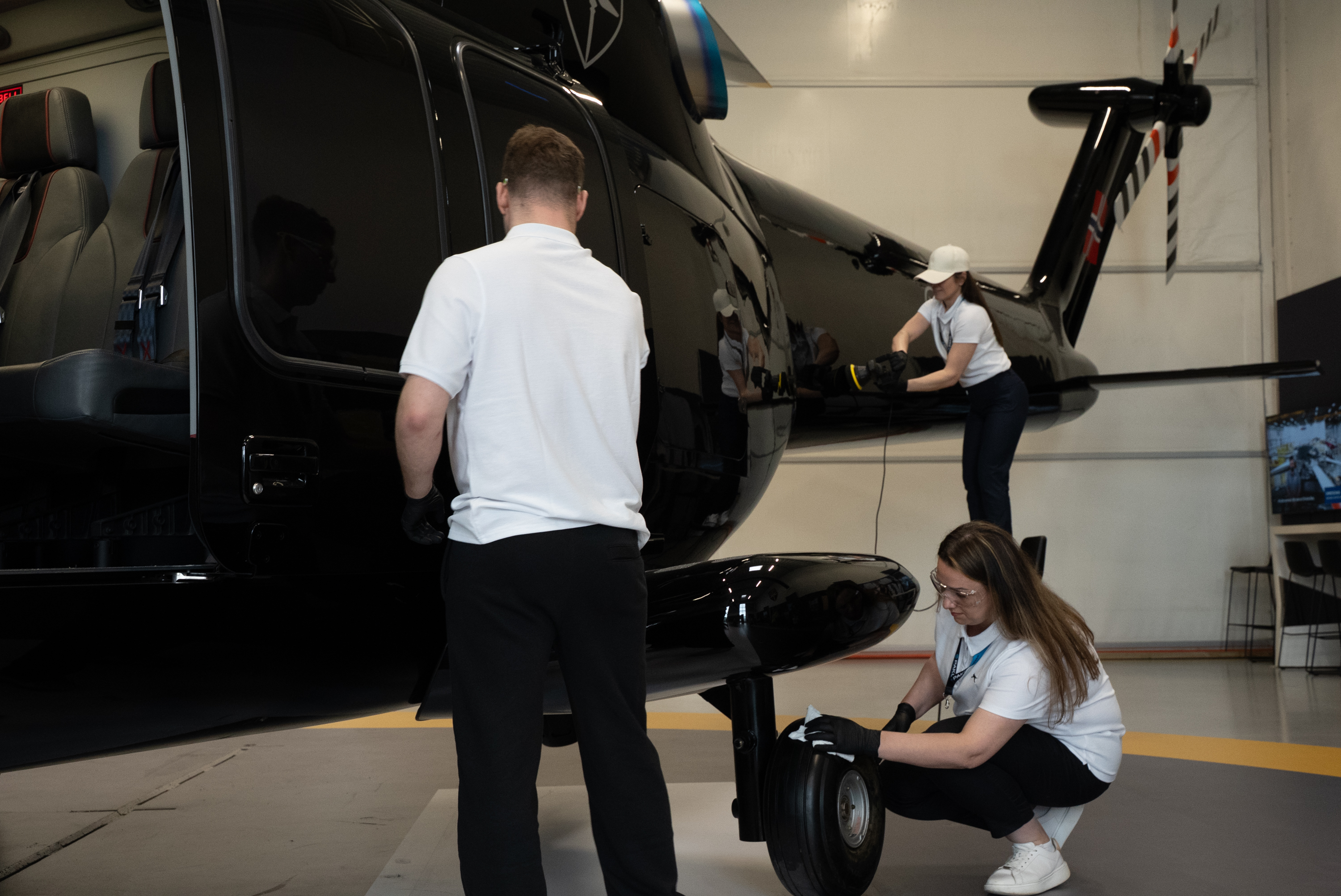 Private jet wing and engine nacelle detailing — precision surface treatment