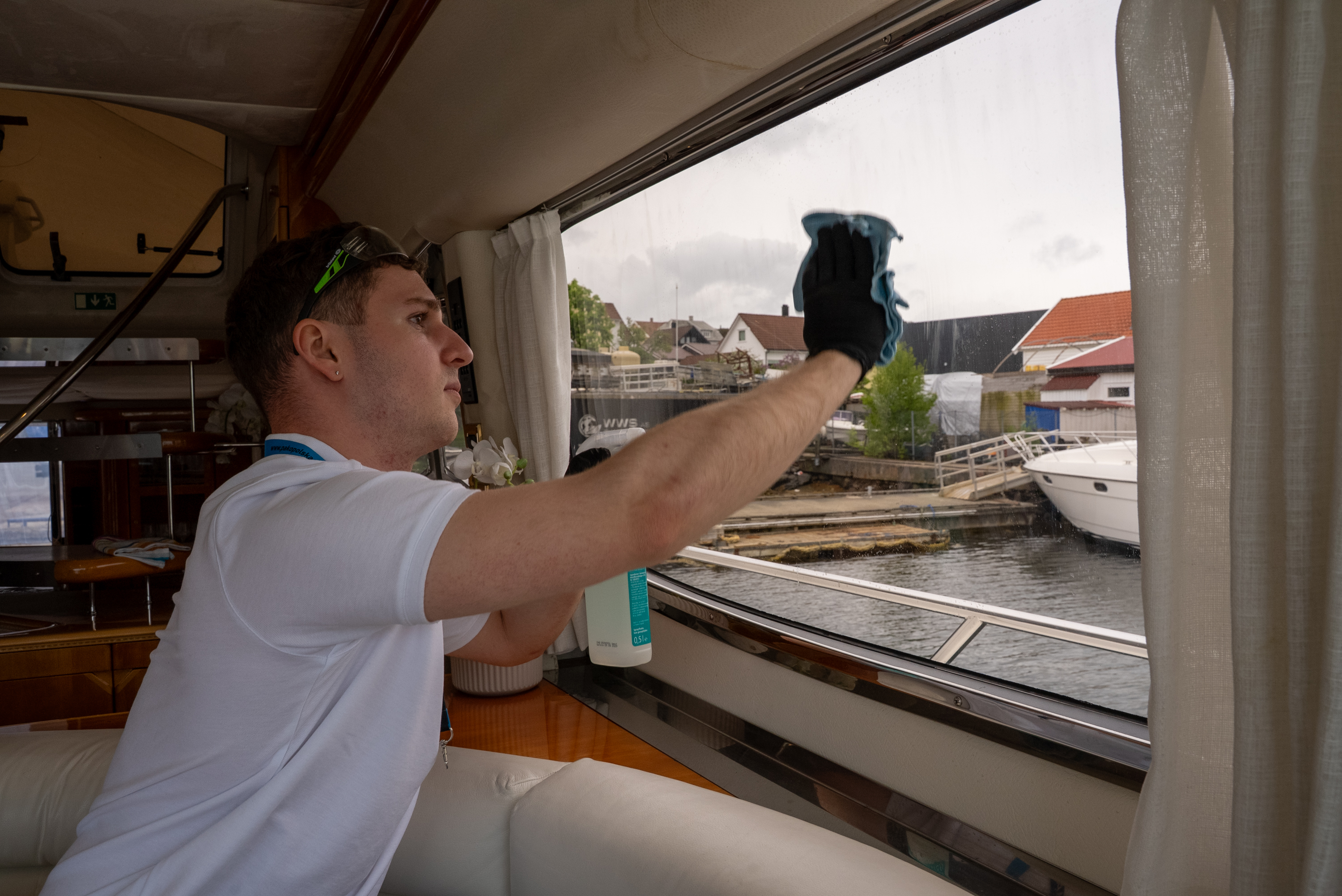 Yacht interior deep clean — marine grade antimicrobial treatment